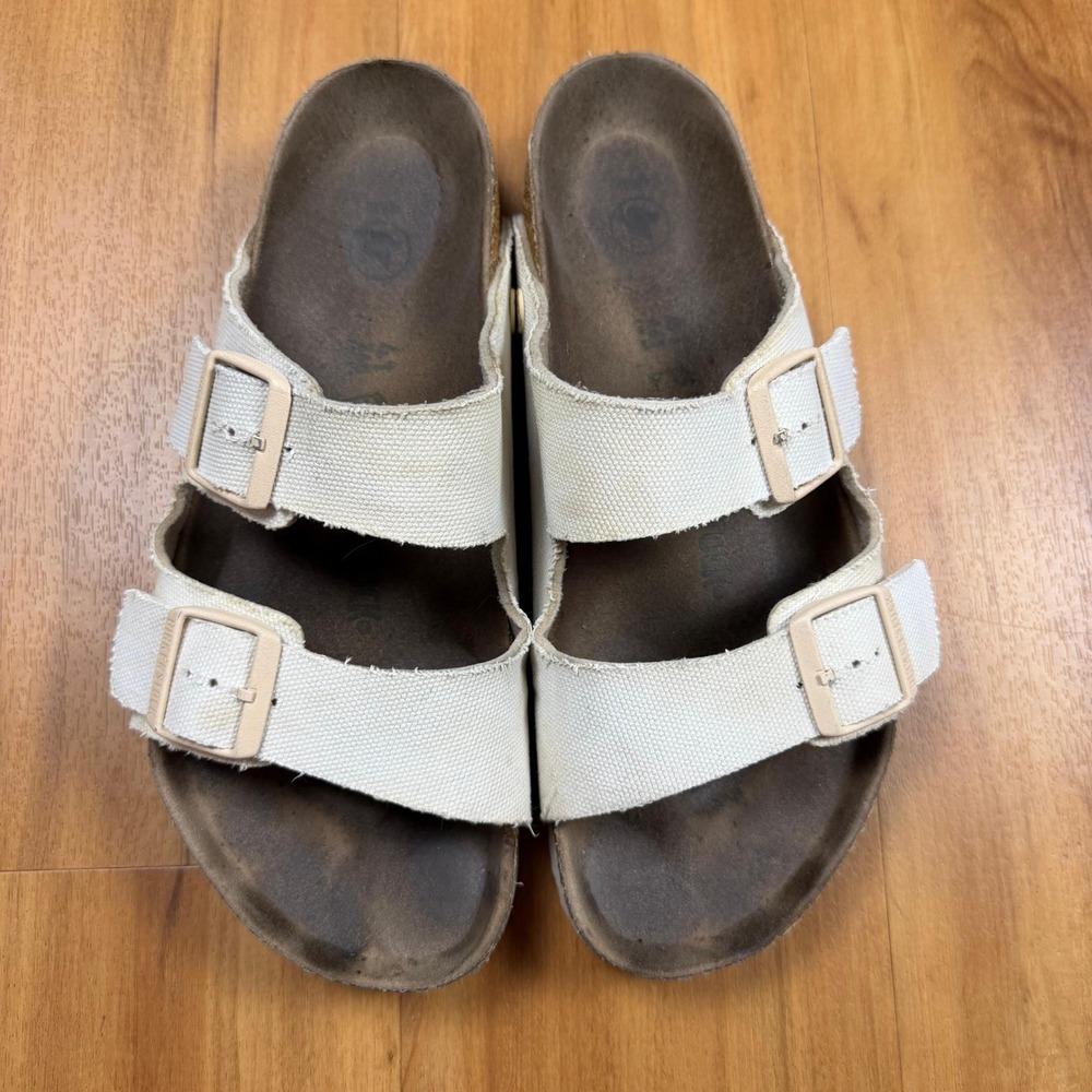 Birkenstock Arizona Canvas Sandals Cream Off White Mens 41 US 8-8.5 Slide Cork‎